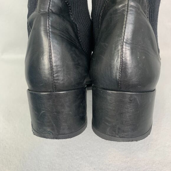 Sesto Meucci Black Leather Sock Boots 39.5 Pointed Toe Block Heel Avant Garde - Picture 9 of 9